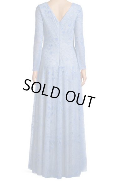 画像3: セール!【長洲未来さん愛用】Tadashi Shoji タダシショージ   Apollonia Embroidered Long Sleeve Gown ブルー系 (3)
