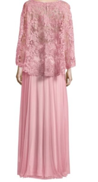 画像2: 【小林幸子さん着用】Tadashi Shoji  タダシショージ  レースケープロングドレス ピンク系 (2)