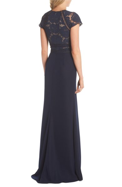 画像2: Tadashi Shoji タダシショージ  Lace & Crepe A-Line Gownネイビー (2)