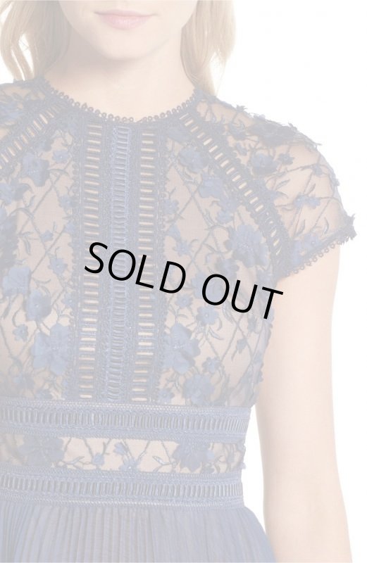 画像3: Tadashi Shoji タダシショージ 　パーティードレス　Embroidered Mesh & Chiffon Dress　ブルー系ネイビー系 (3)