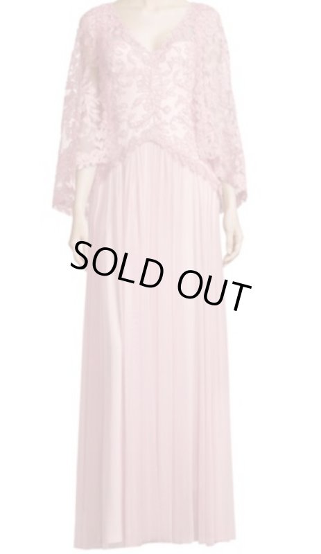 画像1: 【小林幸子さん着用】Tadashi Shoji  タダシショージ  レースケープロングドレス ピンク系 (1)