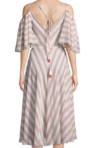 画像3: セール!【アンミカさんご着用、25ans掲載】Tadashi Shoji タダシショージ  ストライプコールドショルダードレス ピンク系 (3)