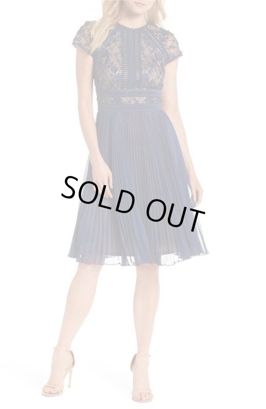 画像1: Tadashi Shoji タダシショージ 　パーティードレス　Embroidered Mesh & Chiffon Dress　ブルー系ネイビー系 (1)