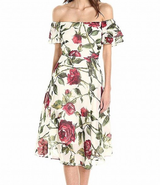 画像1: Betsey Johnson ベッツィジョンソン　Chffon Tea Length Floral Dress  (1)