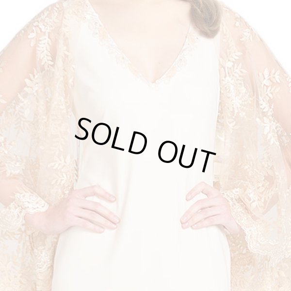 画像3: Badgley Mischka　メタリックレースケープロングドレス (3)