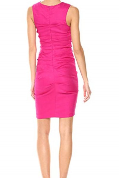 画像2: 【セレブ多数愛用】Nicole Miller  ストレッチリネンシースドレス Shock Rosa  (2)