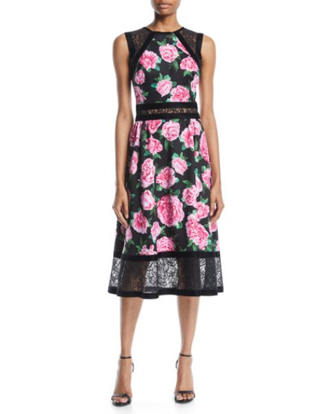 画像1: 【生田智子さん、陽月華さん着用】Tadashi Shoji タダシショージ   Floral-Print Neoprene Midi Dress　ピンク系 (1)