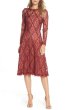 画像1: Tadashi Shoji タダシショージ　3D Flowers Lace Dress　ローズウッド  レッド系 (1)