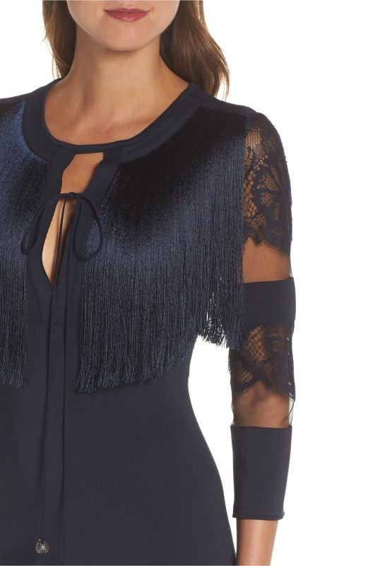 画像3: Tadashi Shoji タダシショージ   フリンジシースドレス　ネイビー (3)