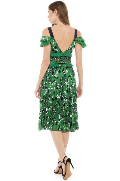 画像2: 【メーガン妃、パリスヒルトン、アンミカさんご愛用】Self Portrait セルフポートレート コールドショルダー花柄ドレス グリーン (2)