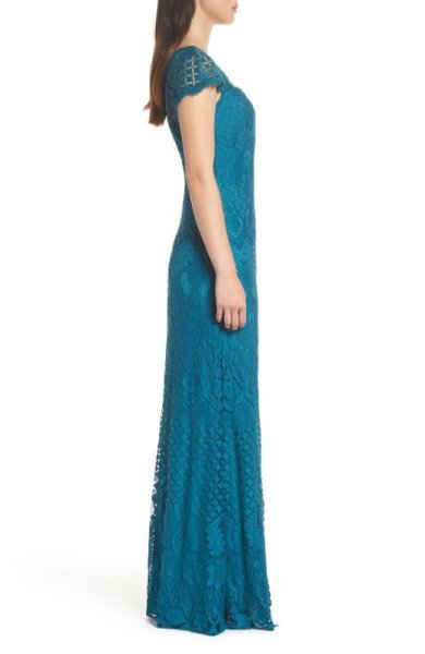 画像3: セール!Tadashi Shoji タダシショージ   Lace Cap Sleeve Gown Cerulean ブルー系、グリーン系  04032 (3)