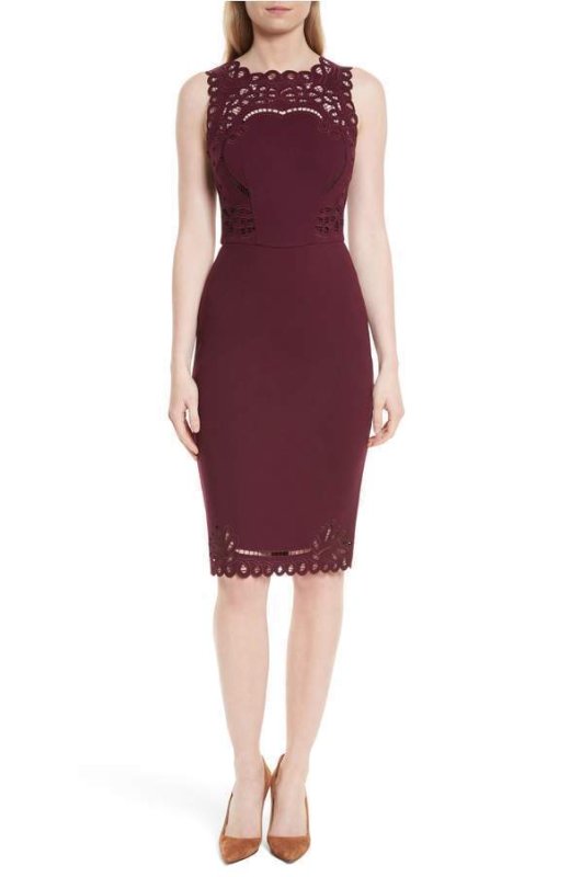 画像1: 【ドラマ多数使用】Ted Bakerテッドベイカー 　Verita カットアウトシースドレス　マルーン (1)