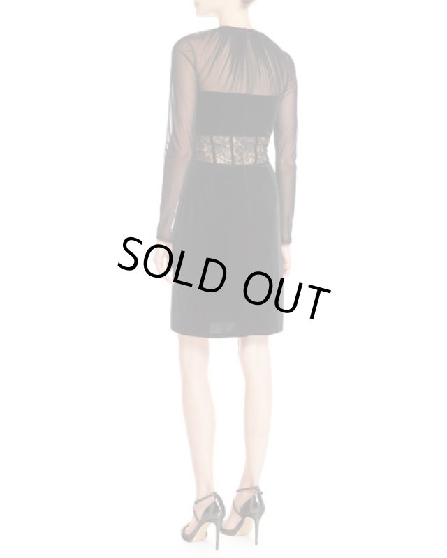 画像2: Tadashi Shoji タダシショージ   ベルベット＆レースコルセットドレス ブラック (2)