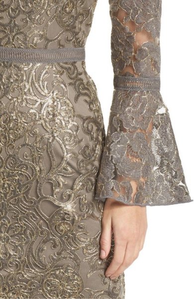 画像3: Tadashi Shoji タダシショージ ロングスリーブスパンコールカクテルドレス  スモークパール (3)