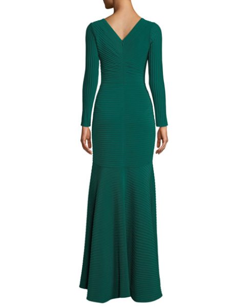 画像2: セール!Tadashi Shoji タダシショージ   Elias ジャージーピンタックロングスリーブドレス グリーン系 (2)