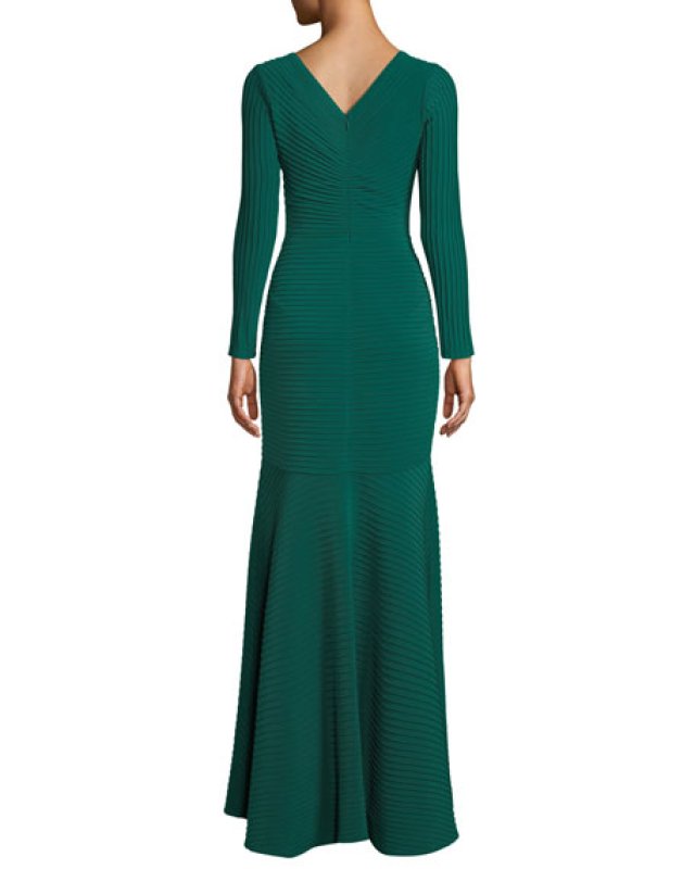 画像2: セール！Tadashi Shoji タダシショージ   Elias ジャージーピンタックロングスリーブドレス　グリーン系 (2)