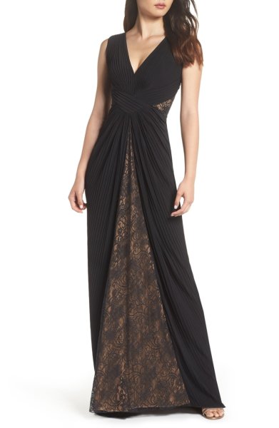 画像1: Tadashi Shoji タダシショージ   パーティードレス　Pintuck & Lace Gown ブラック (1)