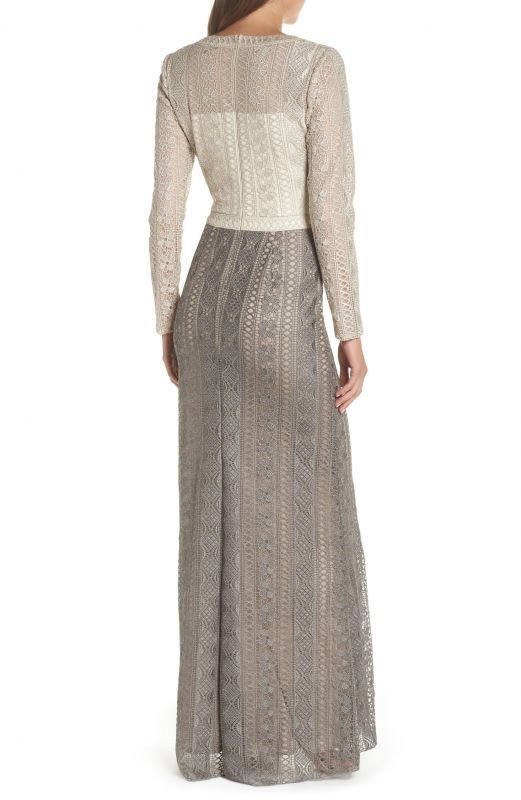 画像2: Tadashi Shoji タダシショージ   two-tone lace gown　ベージュ系、グレー系 (2)