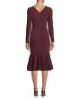 画像2: Tadashi Shoji タダシショージ   Vネックピンタックジャージードレス　ワイン (2)