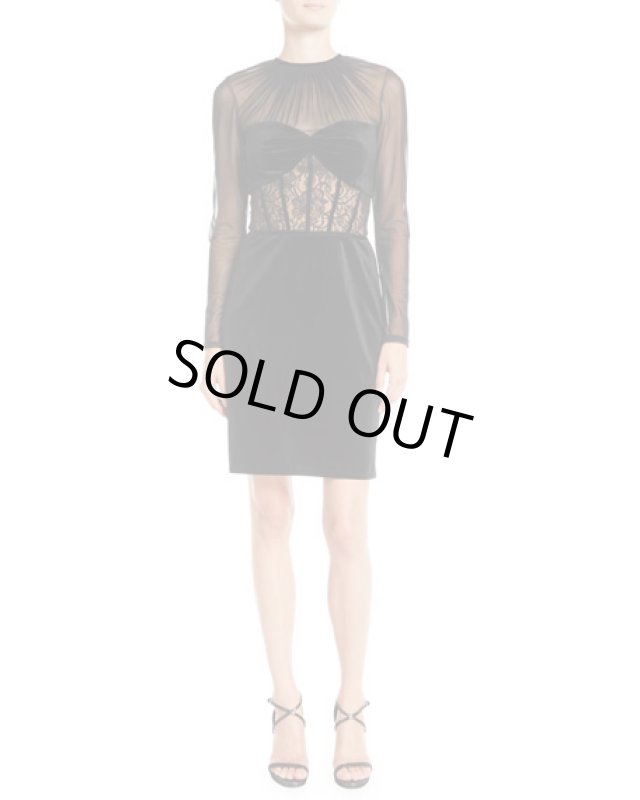 画像1: Tadashi Shoji タダシショージ   ベルベット＆レースコルセットドレス ブラック (1)