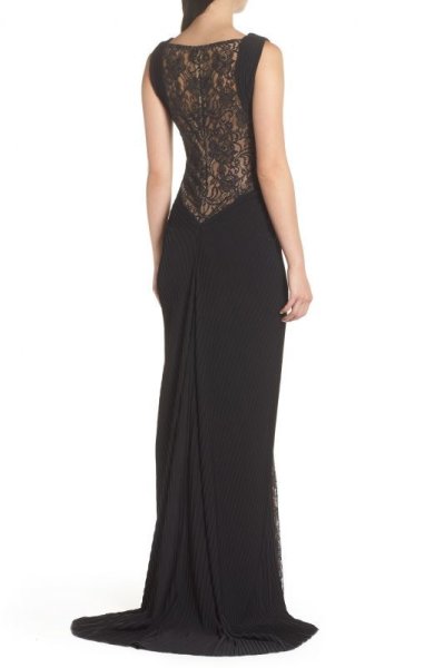 画像2: Tadashi Shoji タダシショージ   パーティードレス Pintuck & Lace Gown ブラック (2)