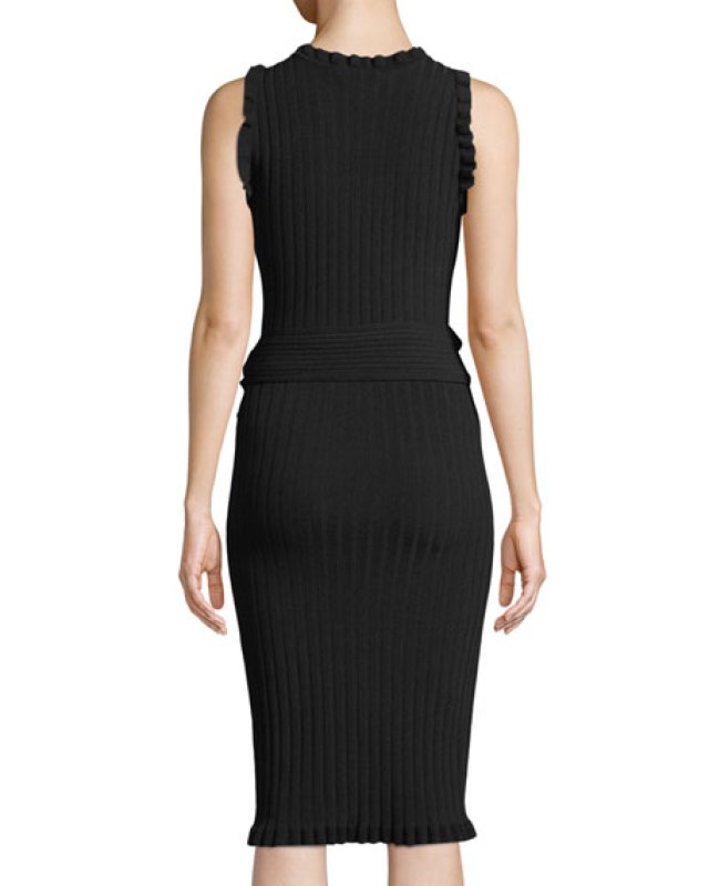 画像2: Milly ミリー　Ruffled Tie-Waist Wrap Dress　ブラック (2)