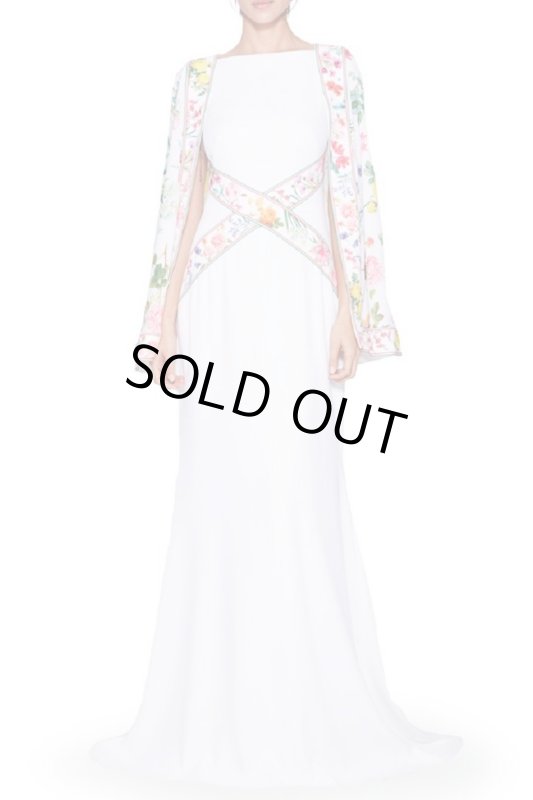 画像1: Tadashi Shoji タダシショージ　 ケープ付きフローラルロングドレス　ホワイト (1)