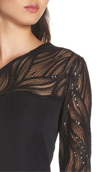 画像3: セール!Tadashi Shoji タダシショージ   イブニングドレス One-Shoulder Crepe Gown ブラック (3)