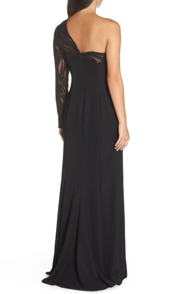 画像2: セール!Tadashi Shoji タダシショージ   イブニングドレス One-Shoulder Crepe Gown ブラック (2)
