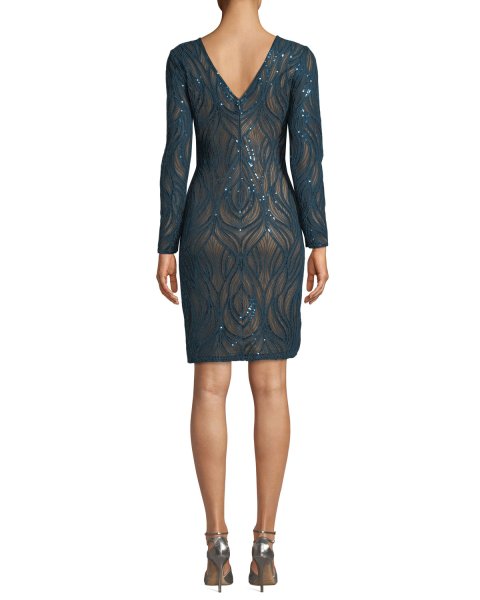 画像3: Tadashi Shoji タダシショージ   スパンコールロングスリーブドレス ブルー系 (3)