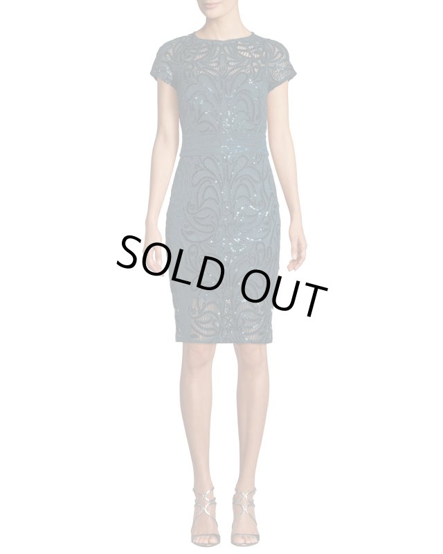 画像1: Tadashi Shoji タダシショージ   Fabia Short-Sleeve Sequin Dress ブルー系 (1)