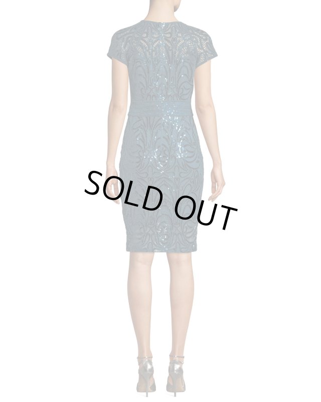 画像2: Tadashi Shoji タダシショージ   Fabia Short-Sleeve Sequin Dress ブルー系 (2)
