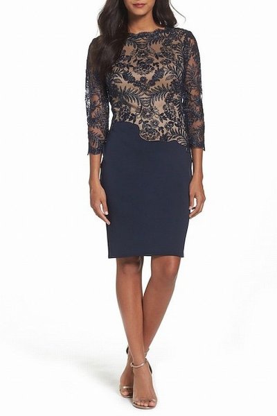 画像1: Tadashi Shoji  タダシショージ　Lace Sheath Dress  ネイビー (1)