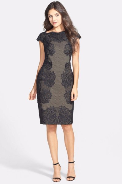 画像1: Tadashi Shoji　タダシショージ　Contrast Lace Dress ブラック (1)