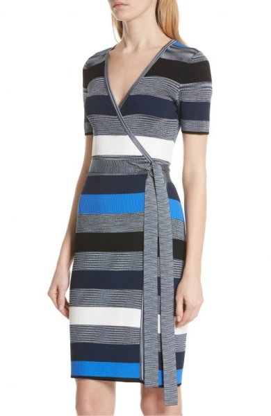 画像3: 【ドラマ使用】Diane von Furstenberg ダイアンフォンファステンバーグ ストライプニットラップドレス  (3)