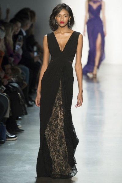 画像5: Tadashi Shoji タダシショージ   パーティードレス Pintuck & Lace Gown ブラック (5)