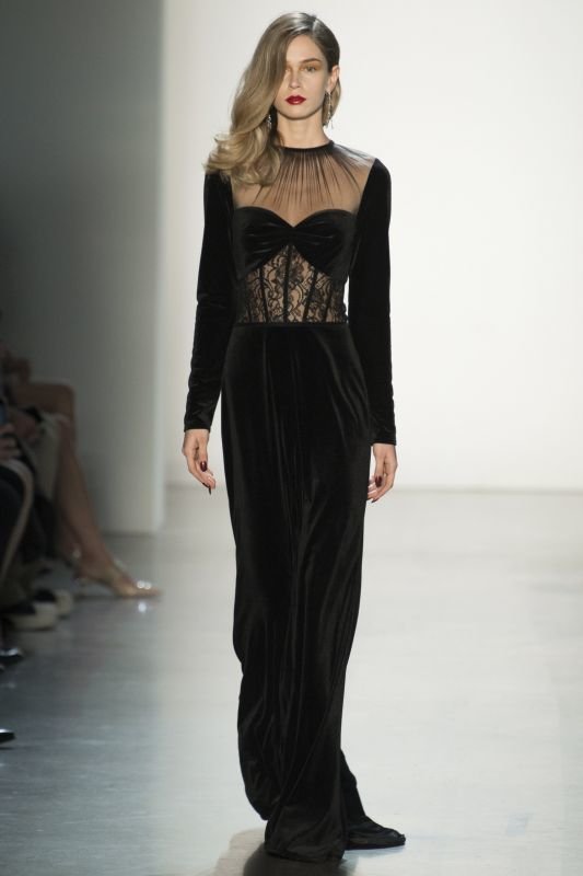 画像1: 再販売！【松雪泰子さん着用】Tadashi Shoji タダシショージ   ベルベット＆レースコルセットロングドレス　ブラック (1)