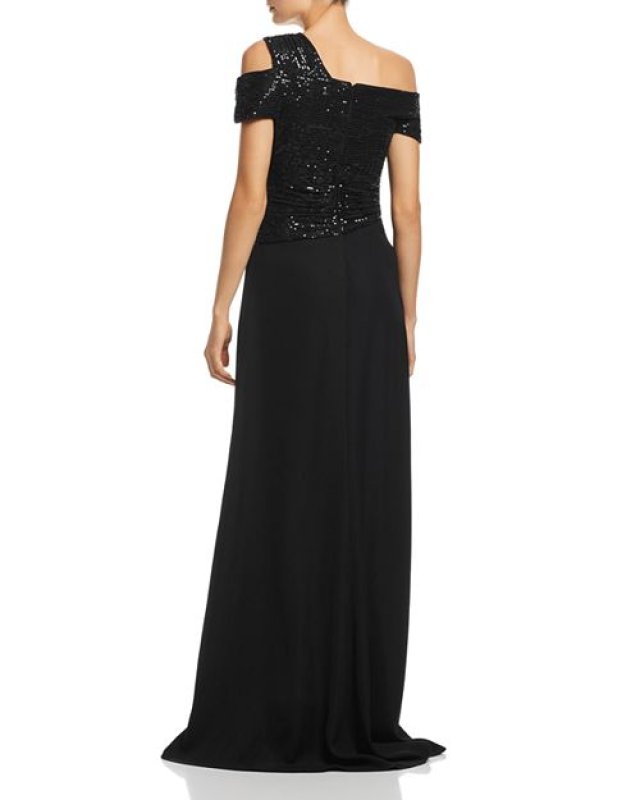 画像2: Tadashi Shoji タダシショージ　One-Shoulder Sequin Bodice Gown  ブラック  41714 (2)