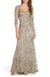 画像1: セール！Tadashi Shoji   タダシショージ　Corded Embroidered Lace Gown　スモークパール ベージュ系、グレー系 (1)