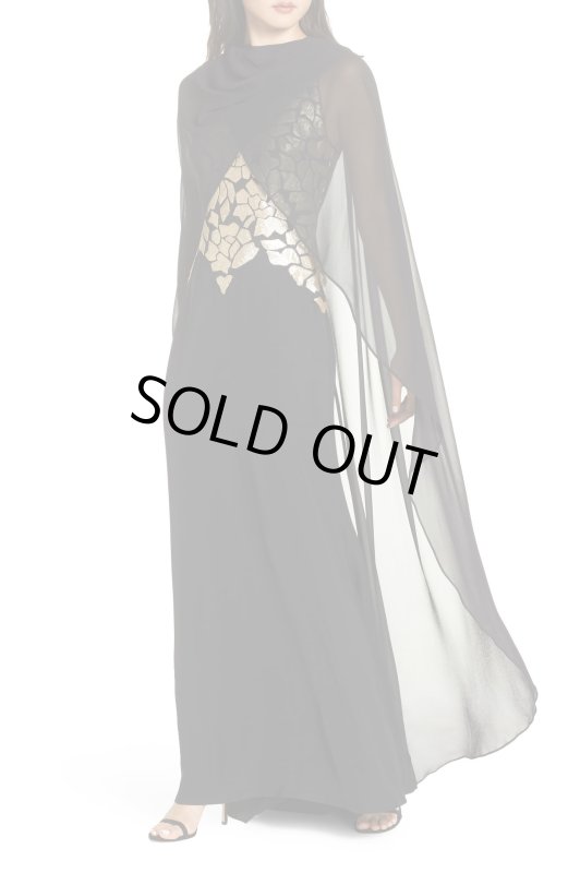 画像1: Tadashi Shoji タダシショージ   シフォンケープ ブラック (1)