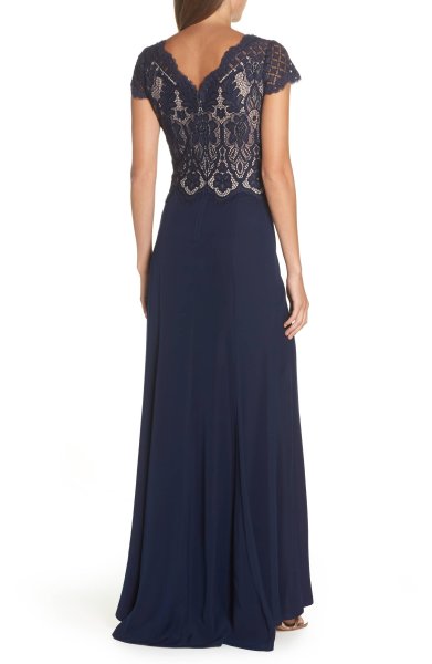 画像2: Tadashi Shoji  タダシショージ Lace & Crepe A-Line Gown  ネイビー (2)