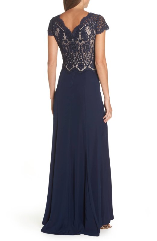 画像2: Tadashi Shoji  タダシショージ　Lace & Crepe A-Line Gown  ネイビー (2)