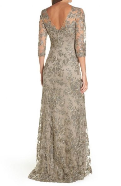 画像2: セール!Tadashi Shoji   タダシショージ Corded Embroidered Lace Gown スモークパール ベージュ系、グレー系 (2)