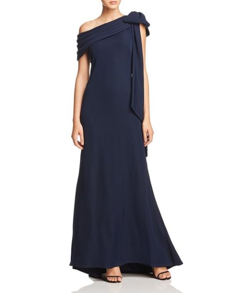 画像1: 期間限定セール！Tadashi Shoji タダシショージ   ワンショルダー Crepe Gown  ネイビー (1)