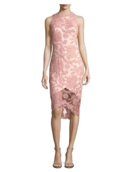 画像1: 即発！Tadashi Shoji  タダシショージ Sleeveless Hi-Lo Lace Dress  petal bloom ピンク系 (1)