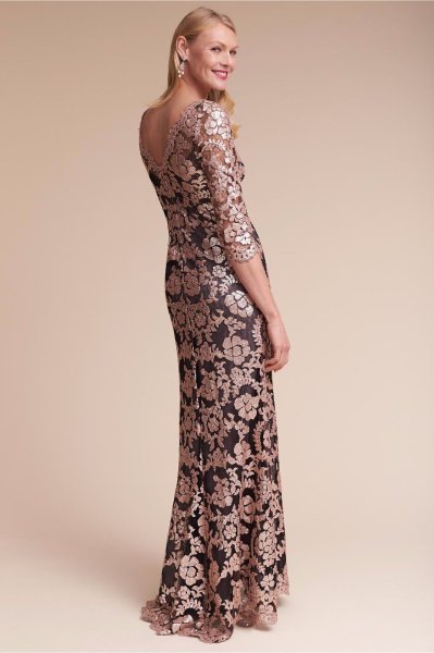 画像2: Tadashi Shoji タダシショージ Metallic Sequined Lace Sleeve Gown アンティークピンク (2)