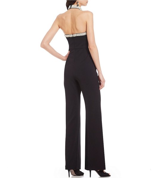 画像2: Adrianna Papell アドリアナパペル パールビーズネックジャンプスーツ ブラック (2)