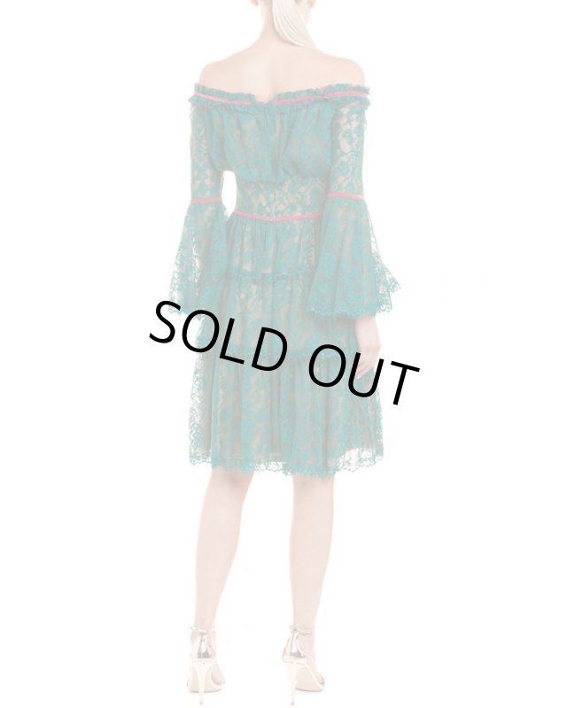 画像2: Tadashi Shoji タダシショージ   オフショルダーレースドレス　グリーン系 (2)