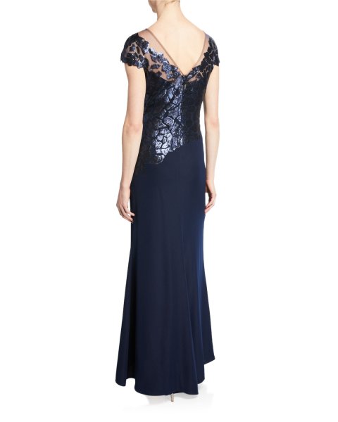 画像2: 【アンミカさん愛用】Tadashi Shoji タダシショージ  スパンコールトップドレス ネイビー (2)