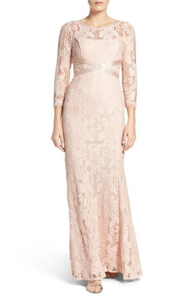 画像1: Adrianna Papell　アドリアナパペル パーティードレス　　Illusion Yoke Lace Gown blush (1)